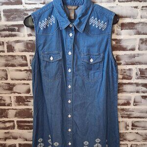 Bit & Bridle Medium Jean Dress Sleeveless Button Front Southwestern Pockets